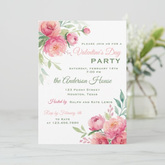 芍薬の花のバレンタインデーパーティー 招待状 (スタンド正面)