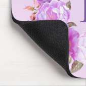 芍薬の花のリース 水彩 モノグラム 紫 マウスパッド (コーナー)