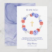 芍薬の花の少女と少年 洗礼 お礼カード 招待状 (正面/裏面)