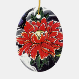 芍薬の花の日本風タトゥーデザイン セラミックオーナメント