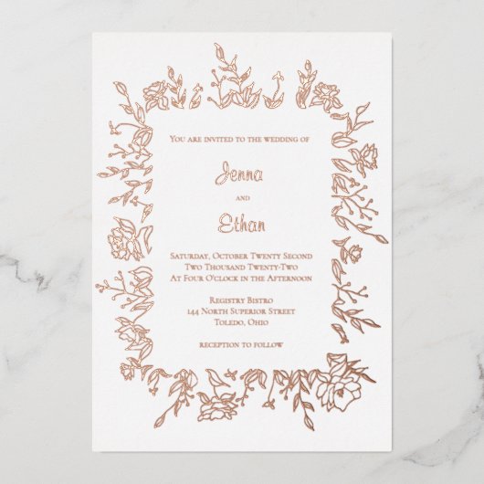 芍薬の花の縁飾りホイル招待状 箔招待状 (正面)