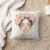 芍薬の花を持つ女性 クッション (ブランケット)