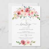 芍薬の花を飾ったスペイン風洗礼 招待状 (正面)