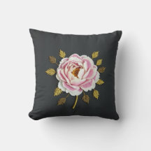 芍薬の花束のシルク刺繍風スローピロー