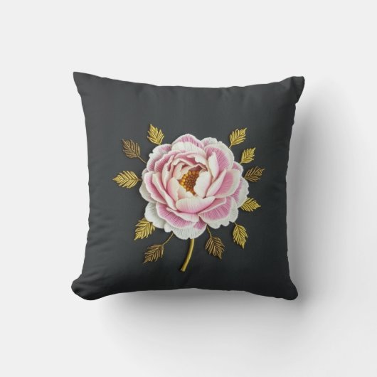 芍薬の花束のシルク刺繍風スローピロー クッション (正面)