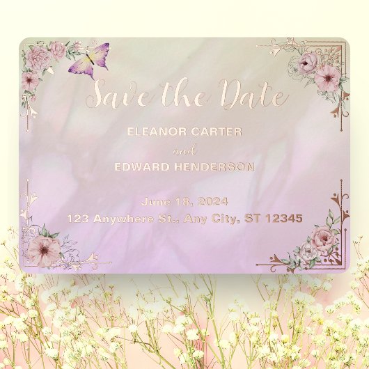 芍薬の花束 ウェディング箔押しSave the date カード