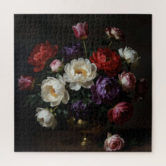 芍薬の花束 バロックの静物画 ジグソーパズル (縦)