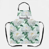 芍薬の花柄 白色 オーダーメイド エプロン (正面)