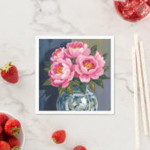 芍薬の花瓶 | ピンクの芍薬の水彩画 スタンダードカクテルナプキン (インサイチュ)