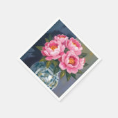 芍薬の花瓶 | ピンクの芍薬の水彩画 スタンダードカクテルナプキン (角)
