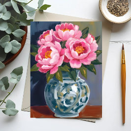 芍薬の花瓶 | ピンクの芍薬の水彩画 ポストカード