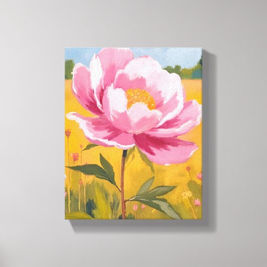 芍薬の花 | ピンクの花畑の水彩画 キャンバスプリント (正面)