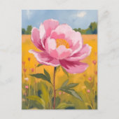 芍薬の花 | ピンクの花畑の水彩画 ポストカード (正面)