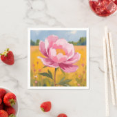芍薬の花 | ピンクの花畑 水彩画 スタンダードカクテルナプキン (インサイチュ)