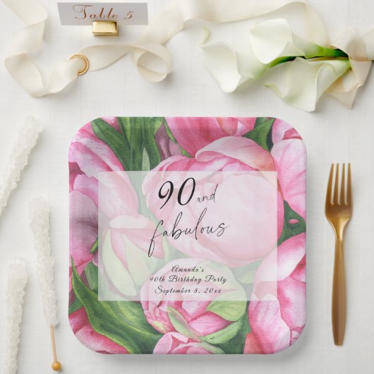 芍薬の花 90歳の誕生日パーティー ペーパープレート (ウェディング)
