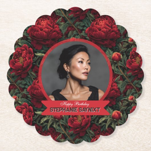 芍薬 テーマ 誕生日 ペーパーコースター (正面)