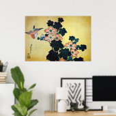 芙蓉に雀,北斎ハイビスカス・ムタビリスとスパラウ,北斎市 ポスター (ホームオフィス)