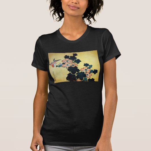 芙蓉に雀,北斎ハイビスカス・ムタビリスとスパラウ，北斎市 Tシャツ (正面)