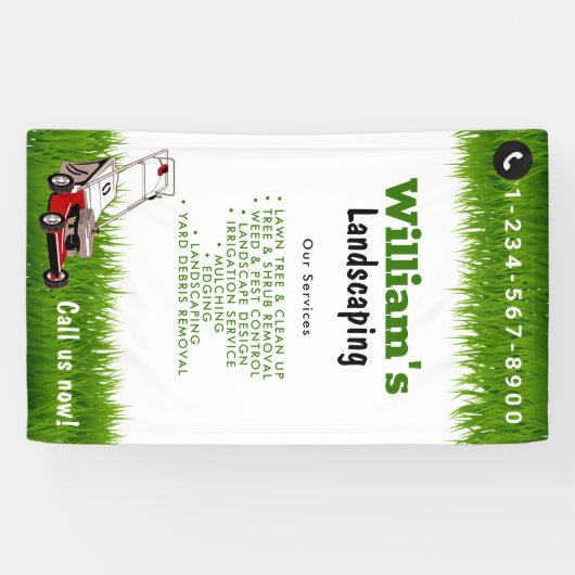 芝刈りサービス、庭の手入れ 横断幕 (横)