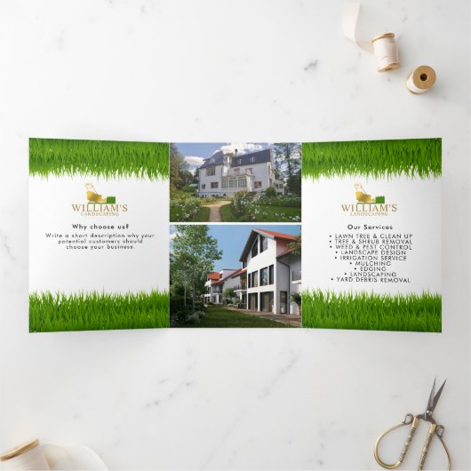 芝刈り切断サービス金ゴールド芝生3パンフレット 三つ折りカード (内部)