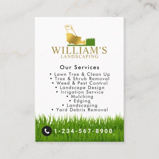芝刈り切断サービス、金ゴールド芝生のロ気にゴ。 名刺 (正面)