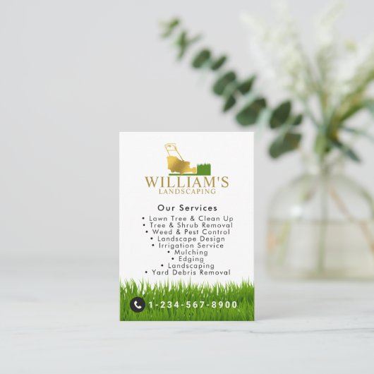芝刈り切断サービス、金ゴールド芝生のロ気にゴ。 名刺 (スタンド正面)