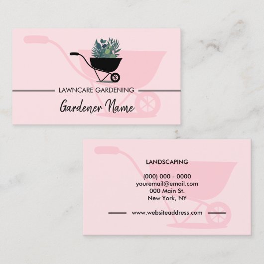 芝刈り景観園芸ピンクかわいい 名刺 (正面/裏面)