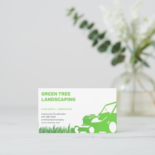 芝刈り機と草 |造園 名刺 (スタンド正面)