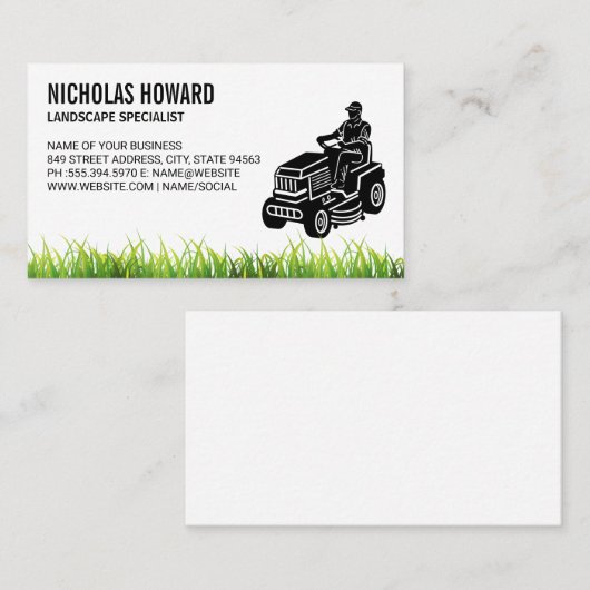 芝刈り機に乗る | 草の葉 名刺 (正面/裏面)