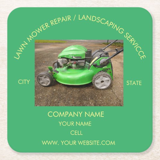 芝刈り機の修理/造園 スクエアペーパーコースター (正面)