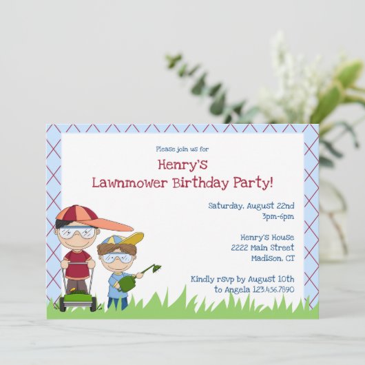 芝刈り機の恋人の誕生日のパーティの招待状 招待状 (スタンド正面)