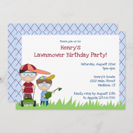 芝刈り機の恋人の誕生日のパーティの招待状 招待状 (正面/裏面)