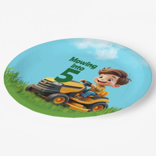 芝刈り機の誕生日パーティーに草刈り ペーパープレート (アングル)