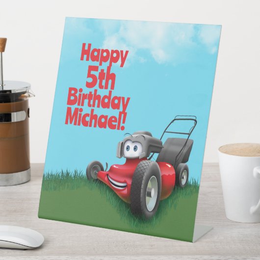 芝刈り機の誕生日パーティーを押す 台座サイン (インサイチュ)