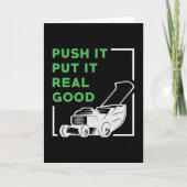 芝刈り機を押し込む実在と良い芝刈り カード (正面)
