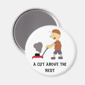 芝刈り機を持つ漫画の男 マグネット (正面/裏面)