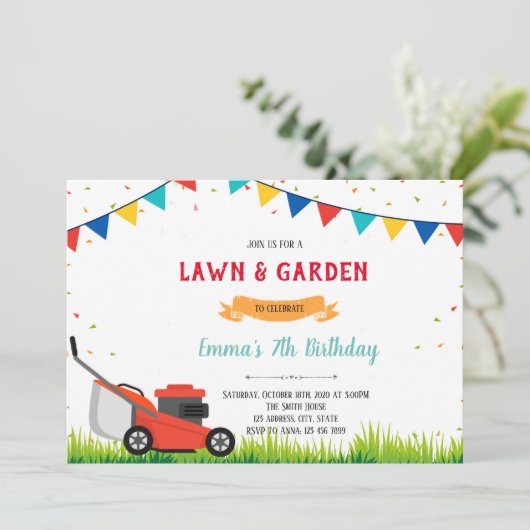 芝刈り機ガーデンパーティの招待状 招待状 (スタンド正面)