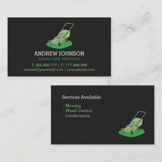 芝刈り機シルエットロゴ芝刈りサービス 名刺 (正面/裏面)