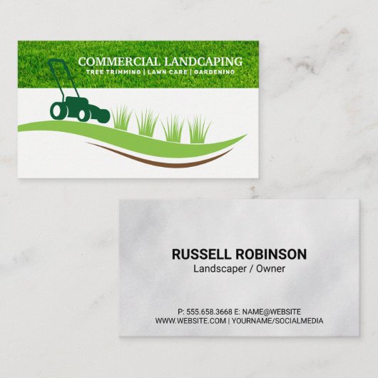 芝刈り機ロゴ | ランドスケープ熟練労働者 名刺 (正面/裏面)