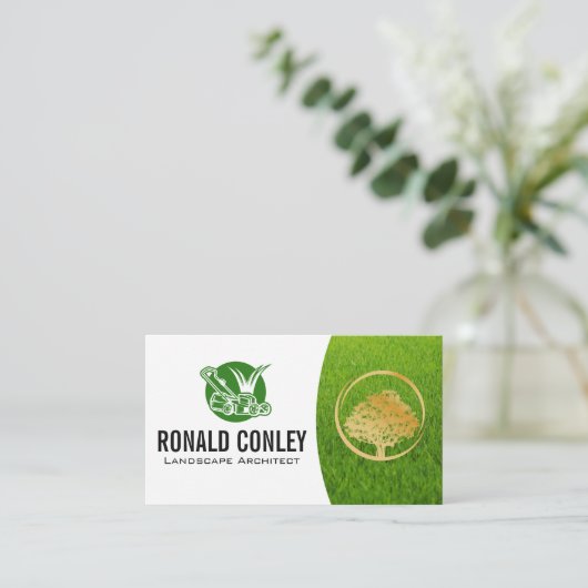 芝刈り機ロゴ | 造園 | 庭師 名刺 (スタンド正面)