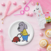 芝刈り機付きの犬庭師|背景色を選択 ペーパープレート (パーティー)