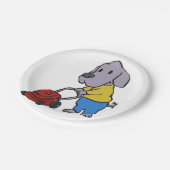 芝刈り機付きの犬庭師|背景色を選択 ペーパープレート (アングル)