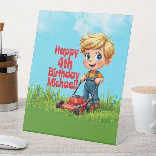 芝刈り機誕生日台座標識 台座サイン (インサイチュ)