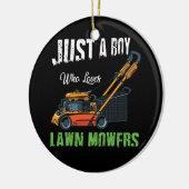 芝刈り芝刈り芝刈り農場が大好きな少年 セラミックオーナメント (左)