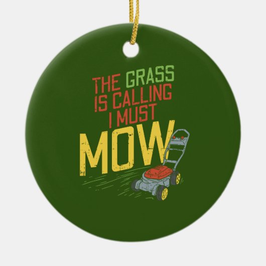 芝刈り – 草が呼び出している セラミックオーナメント (正面)
