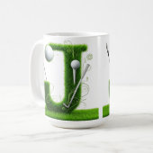 芝文字ゴルフテーマボールとクラブ コーヒーマグカップ (正面左)