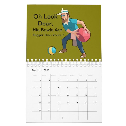 芝生おもしろいボウル写真とパンカレンダー カレンダー (3月 2026)