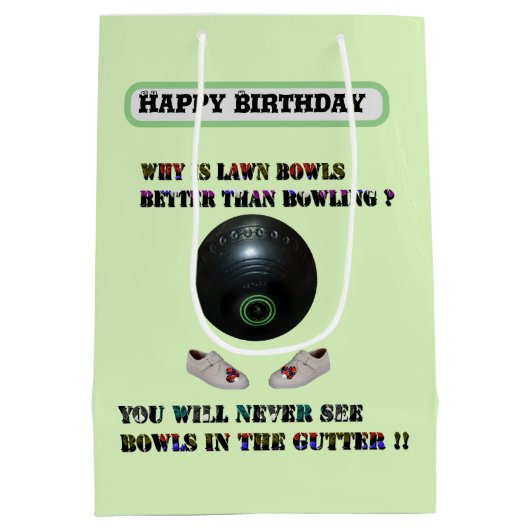 芝生おもしろいボール対ボーリング、誕生日 ミディアムペーパーバッグ (裏面)