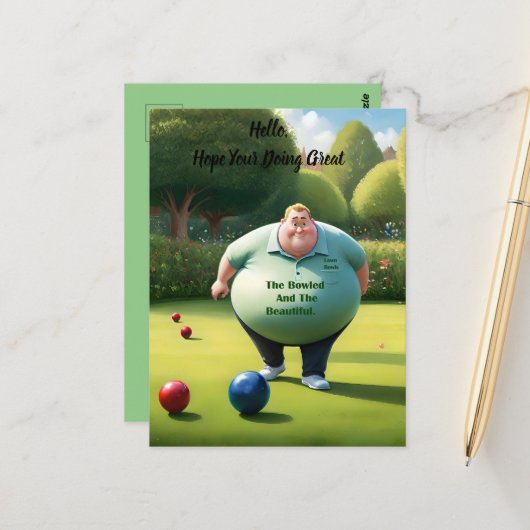 芝生すてきボウリングをする人、 クリケットの投手の男 ポストカード (正面/裏面インサイチュ)