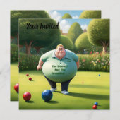 芝生すてきボウリングをする人、 クリケットの投手の男 招待状 (正面/裏面)